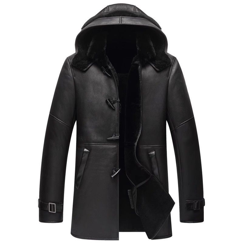 羊毛原生态真皮皮毛一体连帽