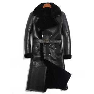 冬原生态皮毛一体男士大衣外套真皮衣男款绵羊皮长款加厚羊毛皮草