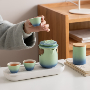 便携式 渐变色茶壶茶杯收纳盒一整套文创故宫功夫茶具 旅行茶具套装