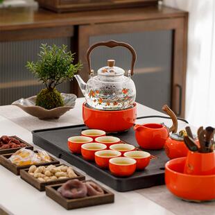 柿柿如意功夫茶具电陶炉煮茶套装耐高玻璃煮茶烧水壶陶瓷茶杯礼盒