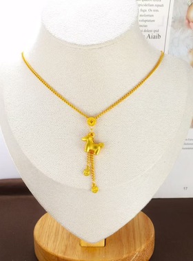 沙金项链简约设计感小马流苏锁骨链女久不掉色仿金马年本命年手饰