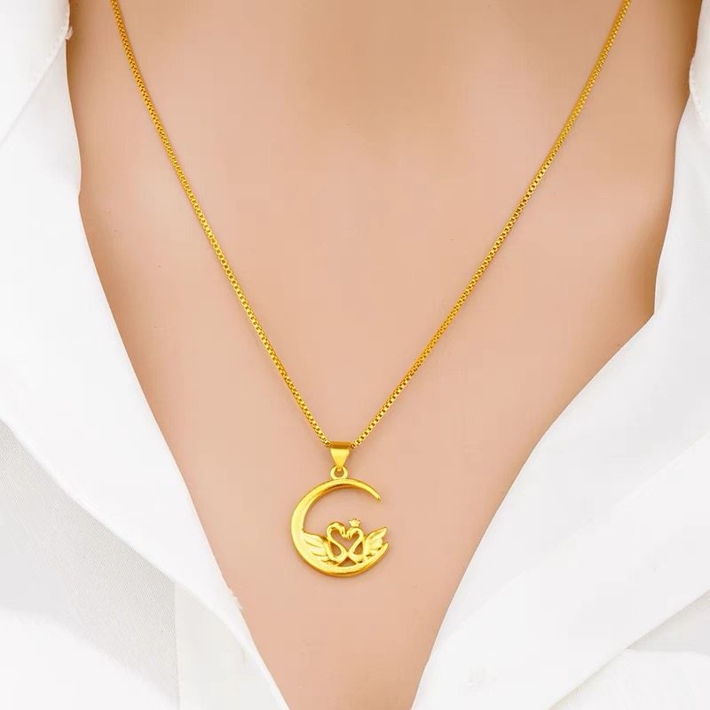 新款仿真越南沙金天鹅项链女镀金首饰仿黄金吊坠细锁骨链久不褪色