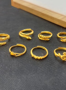 镀金仿金灵蛇戒指女2025新款镀金生肖蛇形开口戒子指环送女友礼物