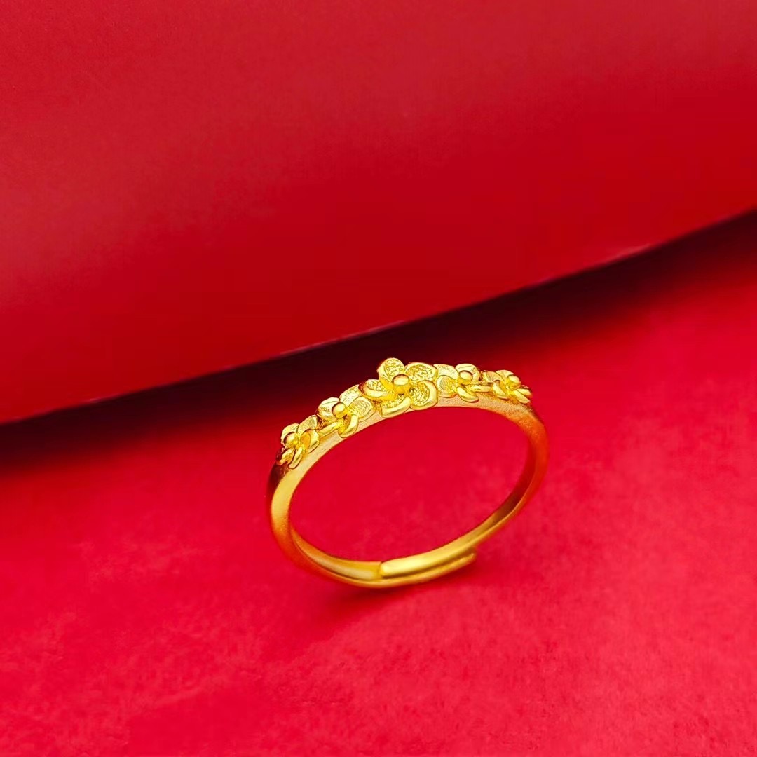 女镀金甜美小花仿黄金戒指不掉色