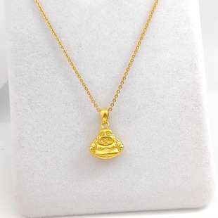 仿黄金铜镀金大肚弥勒佛吊坠实心挂坠项链女 仿真沙金小金佛首饰