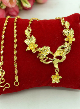 玫瑰花沙金项链婚庆首饰女