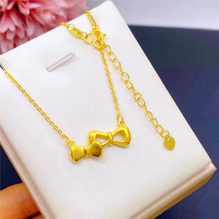 仿真越南沙金古法蝴蝶结项链女  气质网红锁骨链铜镀金黄金色链子