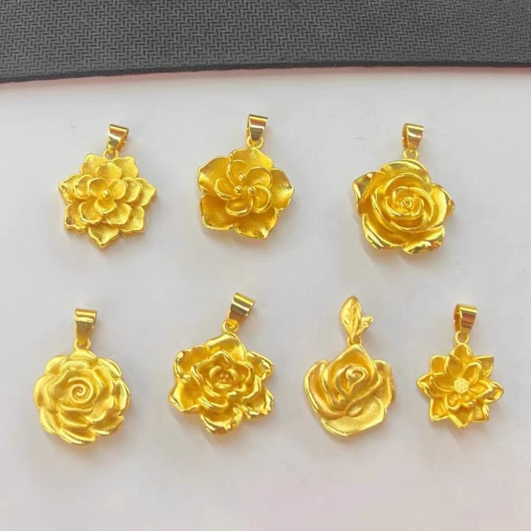 仿黄金越南沙金牡丹玫瑰莲花项链