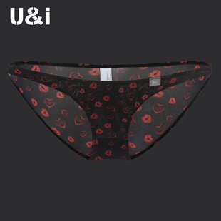女士高档翘臀火辣超薄冰丝豹纹心型 U＆I女高端性感低腰三角内裤