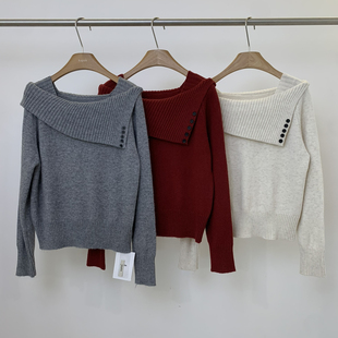 Cecil氛围感不规则设计感斜肩套头保暖毛衣 25F86 含3.9绵羊毛