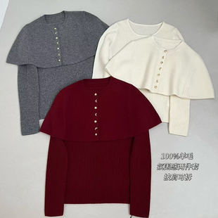 修身 含100绵羊毛 长袖 配披肩 1034 针织衫 Cecil净版