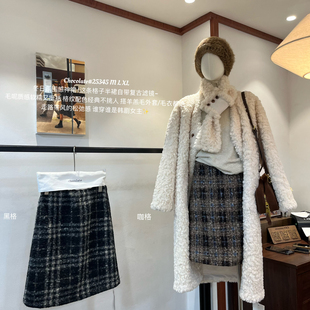 Cecil复古滤镜毛呢质感软糯又挺括格纹配色经典 不挑半身裙25345