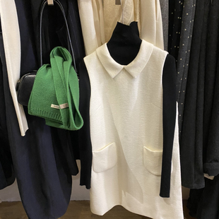 om2552 含50羊毛 Cecil新韩系翻领设计口袋无袖 气质连衣裙