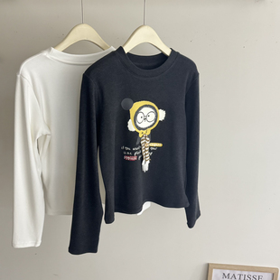 上衣长袖 Cecil25冬季 宽松圆领减龄百搭打底衫 韩版 T恤3181 新款