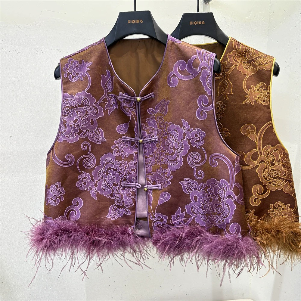 Cecil025年秋季新款高端复古提花马夹马甲配可拆卸真狐狸毛XQD6