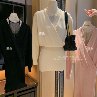 1372 Cecil脖设计感美背背心 V领纯欲针织包臀连衣裙套装