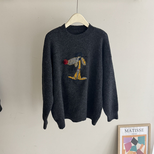 宽松百搭上衣保暖毛衣3182 新款 Cecil领长袖 卡通毛衣2025冬季