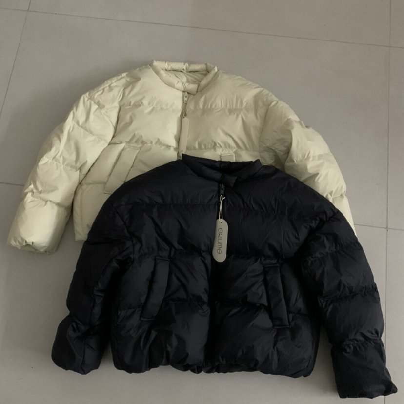 Cecil奶油色绗缝宽松版型拉链开合细节保暖羽绒服外套36745