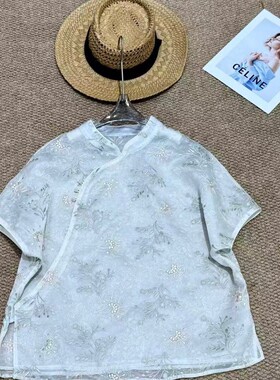可可-绣花卉枝蔓纹样采用浅金米白撞色绣线国风小衫YS177-G303