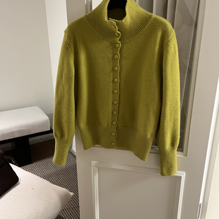 Cecil色百搭单排扣黄色长袖 甜美宽松显瘦针织保暖毛衣F8009