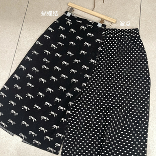 YZ509 含100绵羊毛 Cecil妹减龄蝴蝶结波点开叉复古A版 半身裙