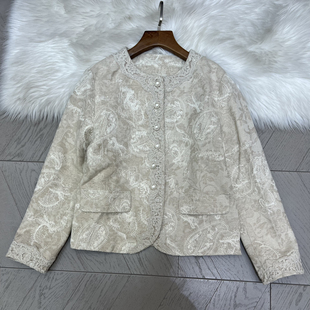 可可-棉麻重工刺绣短款外套圆领小个子夹克上衣短外套A9696