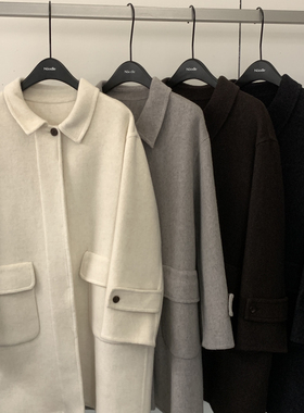 Cecil口韩系中长款洋气显瘦单排扣口袋款羊毛外套N81075