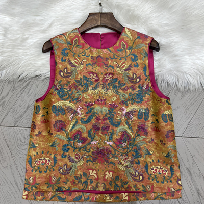 可可-款人丝印花钉珠刺绣马甲新中式国风百搭气质马甲A9850