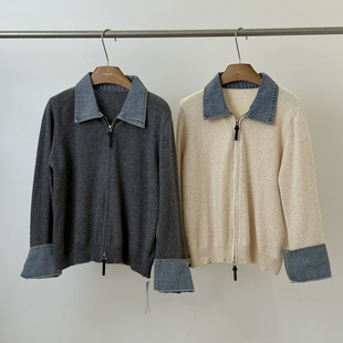 Cecil拼接polo领假两件针织打底保暖毛衣 25F397 含21.9绵羊毛