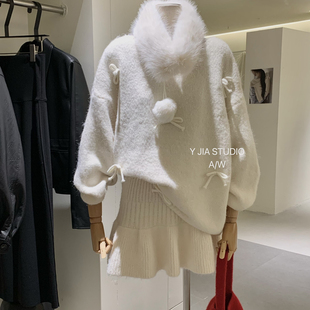 1236 Cecil高腰百褶半身裙套装 配毛领狐狸毛仿毛可拆卸