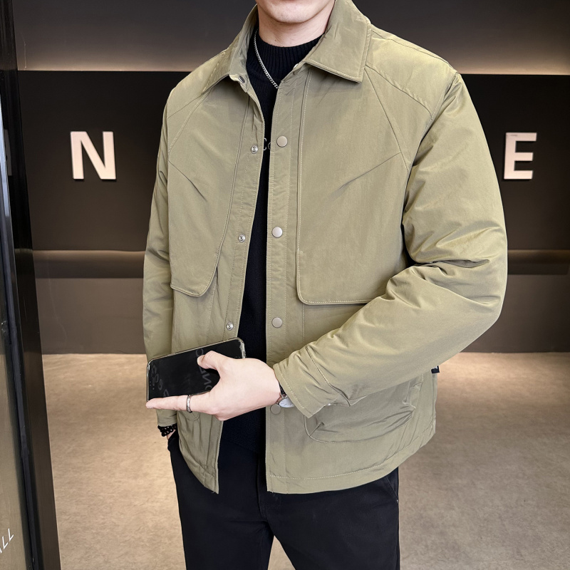 冬季痞帅工装羽绒服外套男轻薄潮牌短款巴恩风保暖夹克高级感上衣
