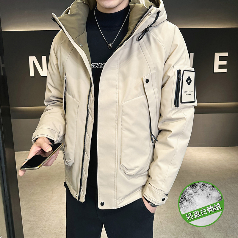 连帽羽绒服男士冬季中长款2025新款青年工装潮牌短款外套品牌男装