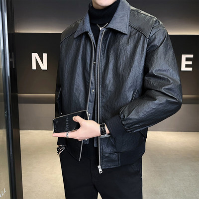 羽绒服高端翻领皮衣外套男款2025新款秋冬高级感帅气时尚百搭男士