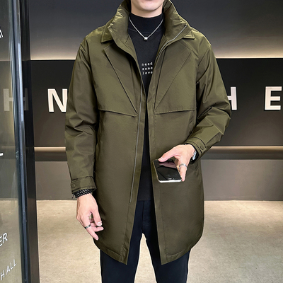 羽绒服男中长款2025新款冬季加厚保暖潮牌男装大码白鸭绒风衣外套