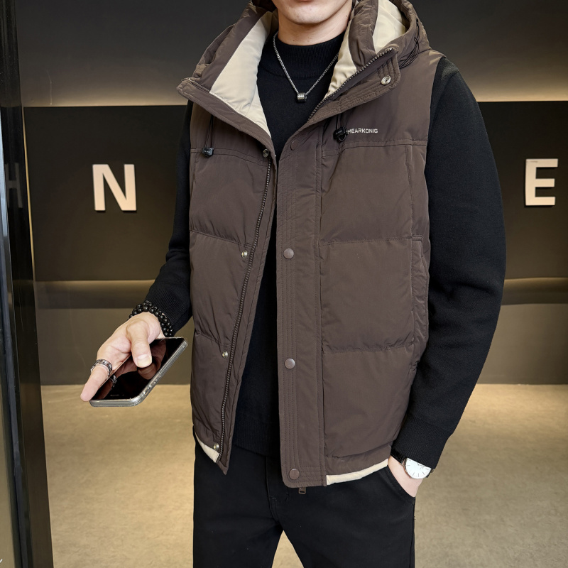 秋冬季羽绒马甲男士撞色连帽2025新款设计感外套马夹保暖背心坎肩