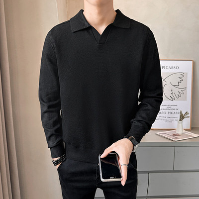 翻领毛衣男款冬季加厚简约时尚百搭V领高级感针织衫气质打底衫潮