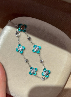 S925纯银帕拉伊巴CNC镭射四叶草手链女款中古风复古小众设计手环