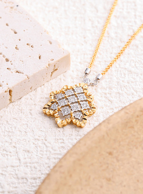 太阳花镂空星芒项链女新款 镶钻石吊坠s925纯银18k镀金蕾丝毛衣链