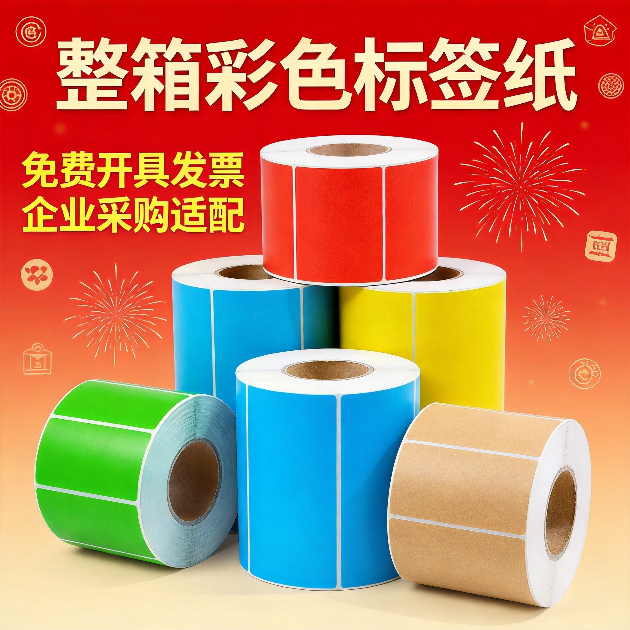 五防彩色合成不干胶标签纸 防水防油耐低温 红黄绿橙多色条码打印