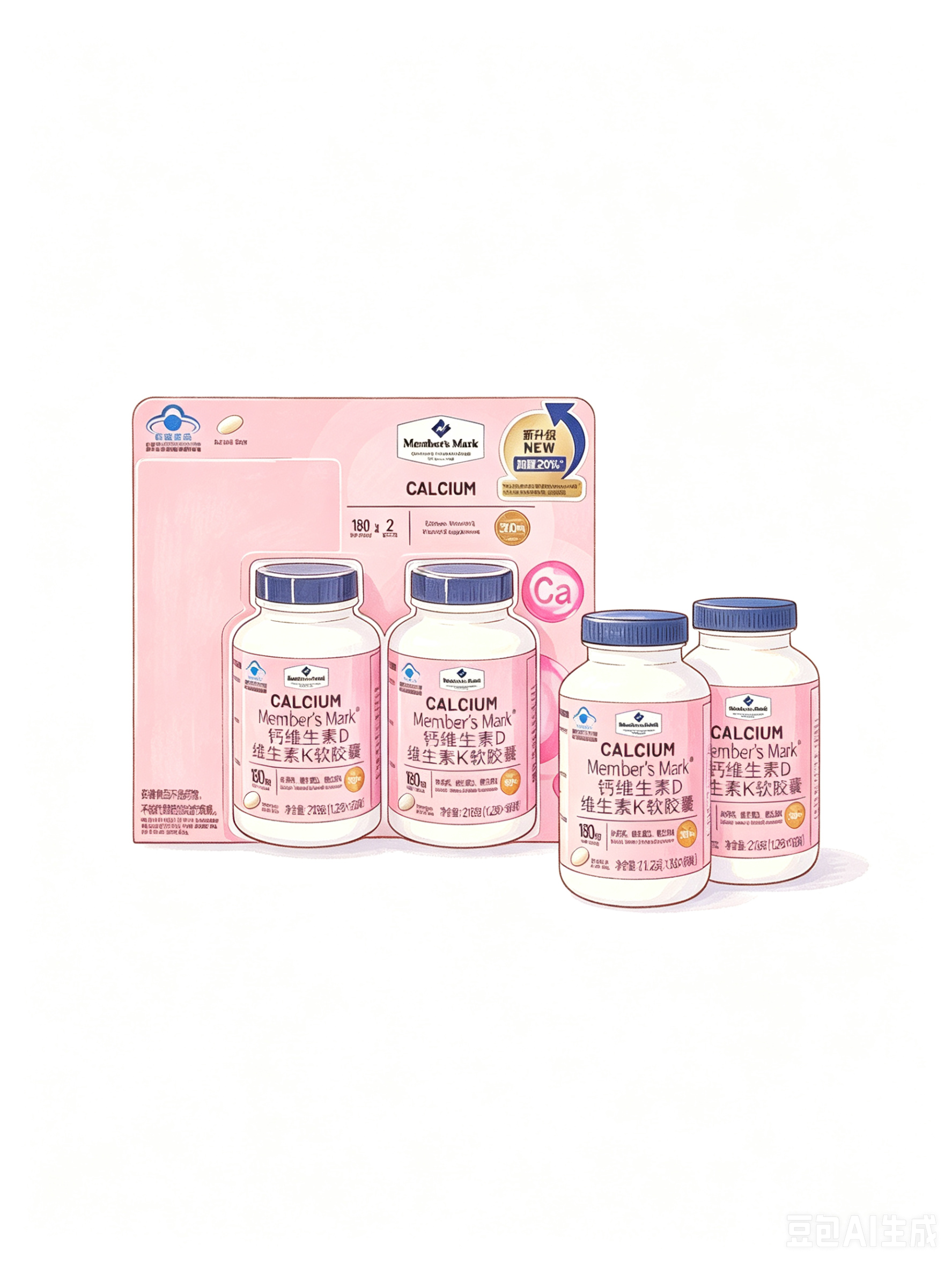 山姆代购MM钙维生素D维生素K软胶囊216g(2瓶装)成人儿童补钙D3K2