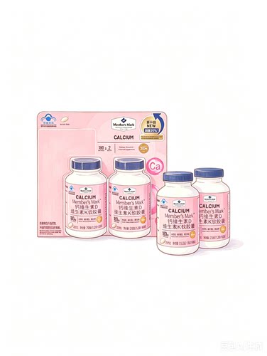 山姆代购MM钙维生素D维生素K软胶囊216g(2瓶装)成人儿童补钙D3K2