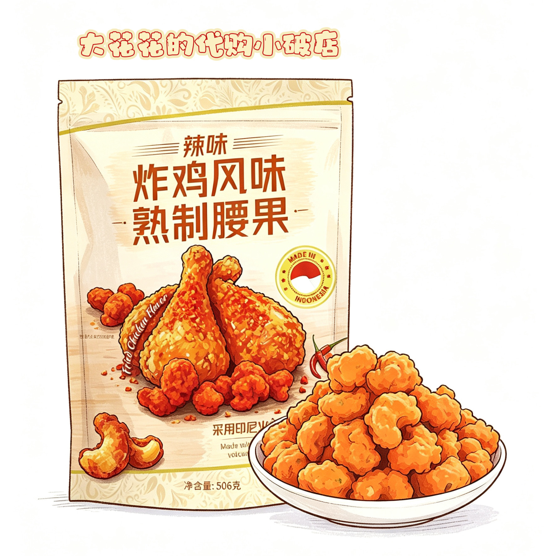 山姆代购进口MAYASI辣味炸鸡风味熟制腰果506g独立小包解馋小零食