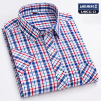 Langmeng summer pure cotton checkered shirt for men, short-sleeved, casual and stylish, Korean-style slimming men's half-sleeved shirt thumbnail 7