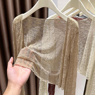 开衫防晒衣女长袖夏天外搭薄款蕾丝镂空小披肩配吊带裙子薄纱罩衫