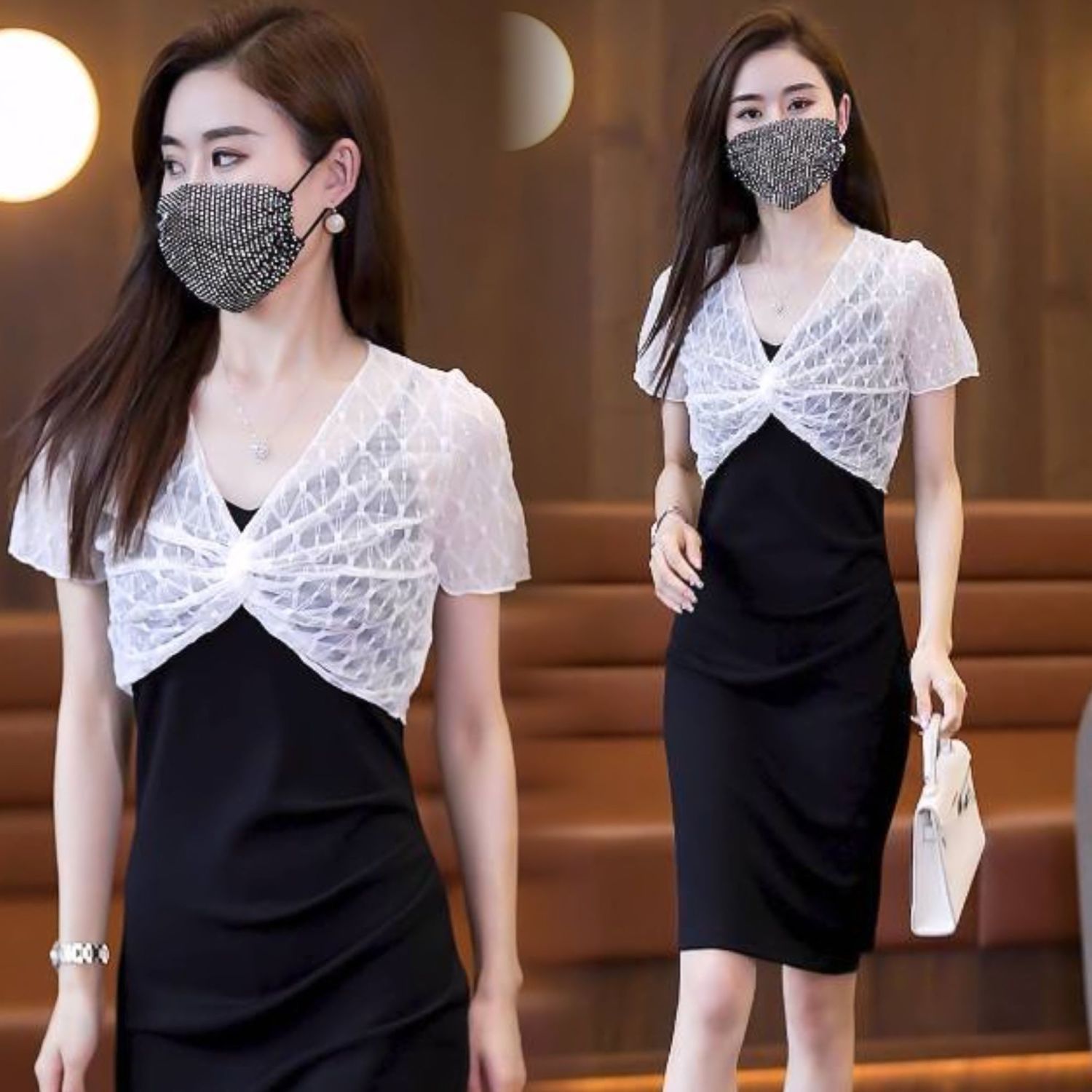 蕾丝短袖罩衫女夏季吊带裙披肩小外搭短款防晒小坎肩白色扭结上衣