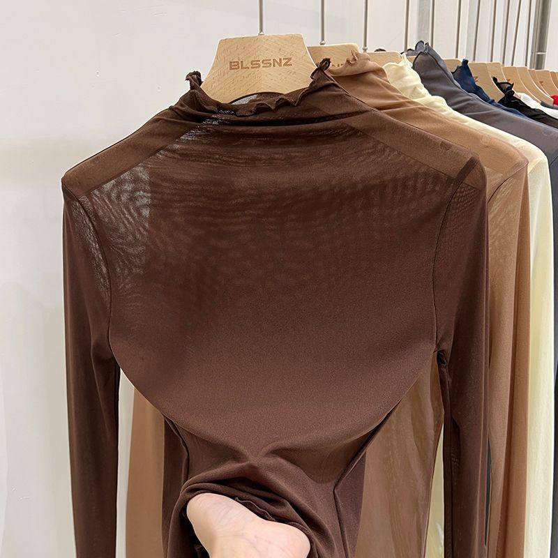 打底衫女新款半高领蕾丝洋气长袖秋季网纱上衣内搭气质小衫,女装/女士精品,蕾丝衫/雪纺衫,淘宝优惠券,粉丝福利购,淘宝优惠卷