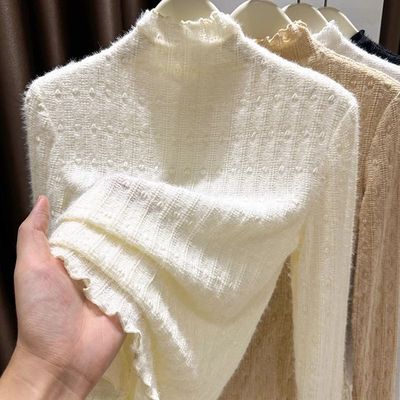 半高领蕾丝打底衫女2024新款秋冬高级感洋气内搭修身提花长袖上衣