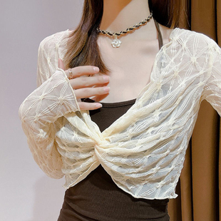 防晒网纱小披肩洋气高端蕾丝上衣薄 短款 吊带连衣裙外搭罩衫 女夏季