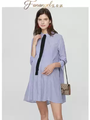 Pregnant women's work clothes spring and autumn Western clothes loose large size pregnant women's autumn cotton shirt western clothes stripes