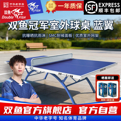 双鱼冠军GJ-蓝翼乒乓球桌户外标准家用防雨防水防晒室外乒乓球台
